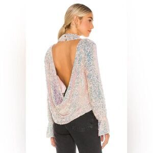 Free People Blouse Women's XS Lilac Glow Sequin Open Back Moonstruck Top NWT